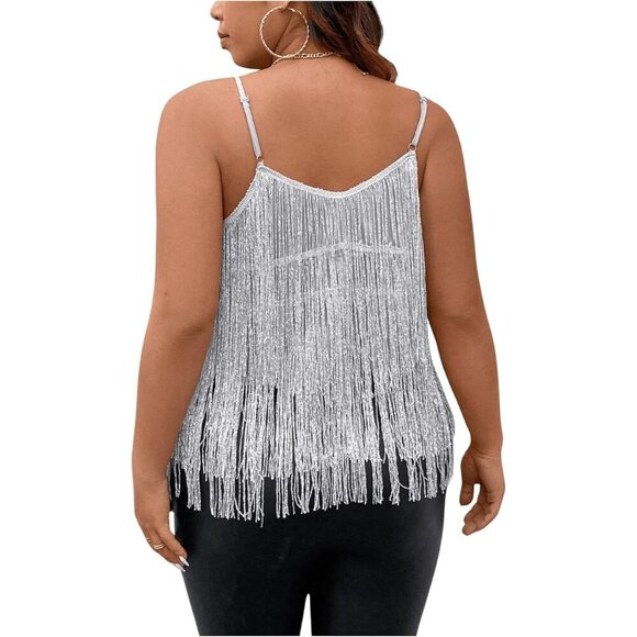 Women's Plus Size Sequin Fringed Asymmetrical Cami Top Party Club Wear - Picture 2 of 6